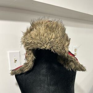 American Eagle Outfitters Faux Fur Trapper Hat - Brown and Red